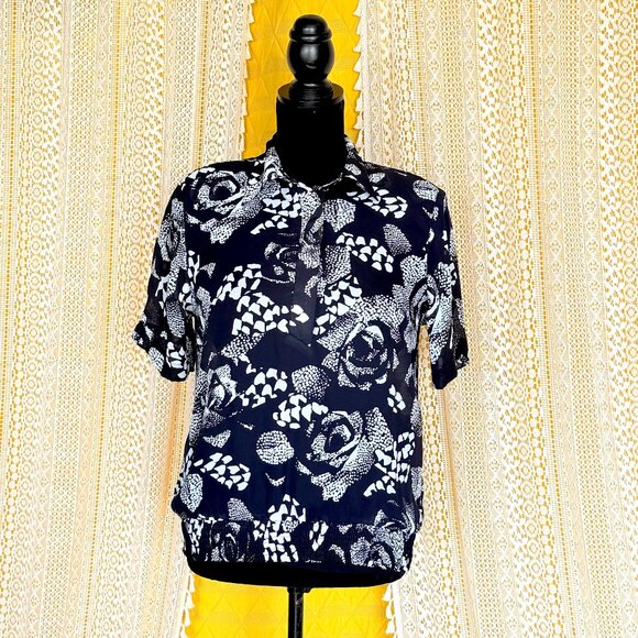 Vintage Alfred Dunner Sheer Black and White Rose Blouse & Skirt Set Size 8 & 10 - Picture 3 of 17